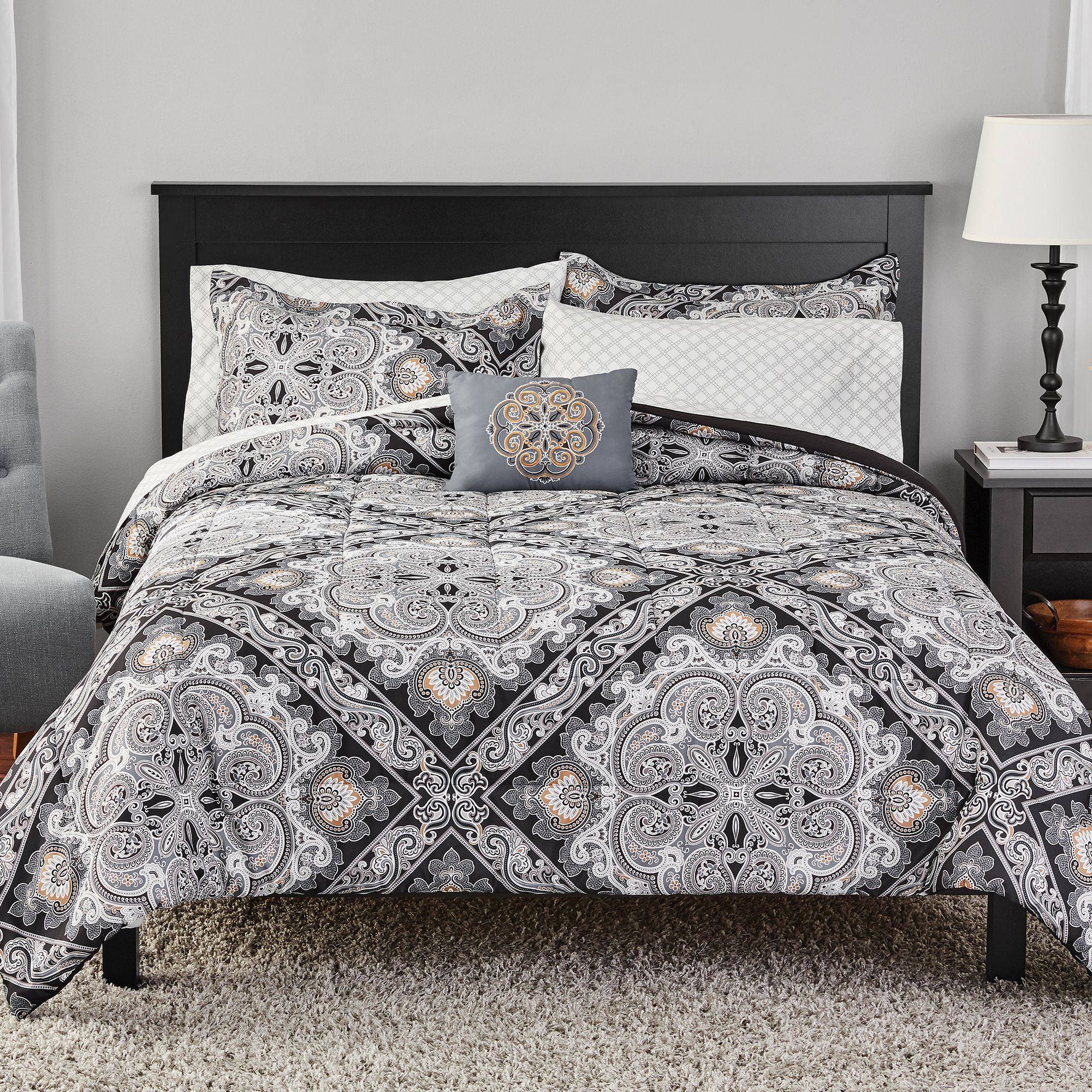 Mainstays Black Diamond Complete Comforter Bedding, King Walmart