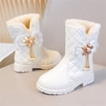 thumbnail image 6 of Girls Ankle Snow Boots Fleece Lined Bow Decor Faux Leather Snow Booties Kids Winter Warm Platform Boots White 12.5 Little Kids, 6 of 7