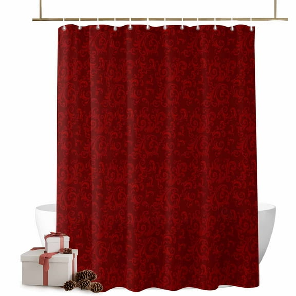 Shower Curtain 36"W x 72"L Christmas Retro Red Floral Pattern Fabric Shower Curtains Set with Hooks Water Repellent Bathroom Curtains Machine Washable Bathroom Accessories