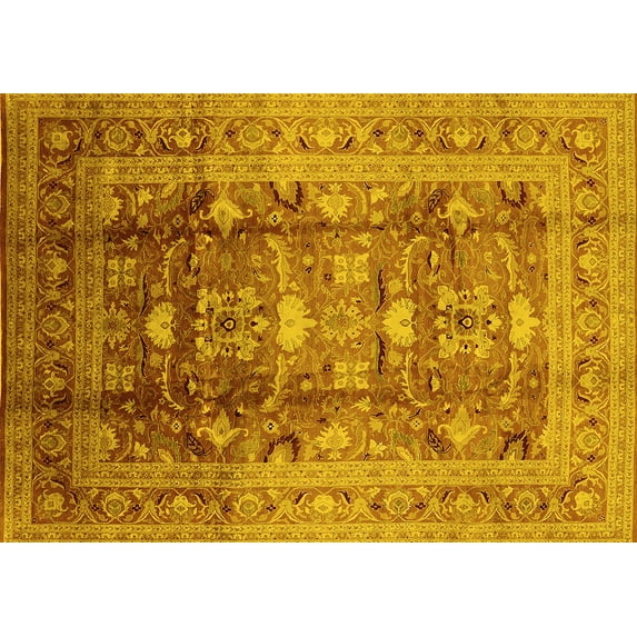 Ahgly Company Machine Washable Indoor Rectangle Oriental Yellow Traditional Area Rugs, 5' x 7'