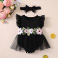 thumbnail image 2 of KPOPLK Two Piece Newborn Baby Girl Clothes Muslin Bubble Romper Summer Cute Ruffle Short Sleeve Infant Bodysuits Outfit with Headband(3-6 Months,Black), 2 of 5