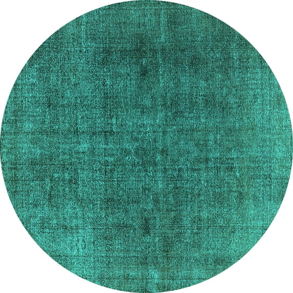 Ahgly Company Machine Washable Indoor Round Oriental Turquoise Blue Industrial Area Rugs, 5' Round