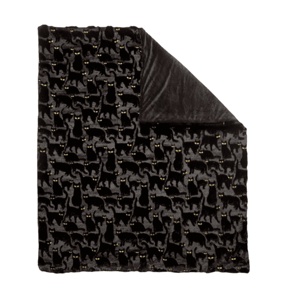 Halloween Embroidered Faux Fur Throw Blanket 27.5"x39.3", Black Cat Soft Plush Decor for Couch Sofa Bed Halloween Decorative Blanket