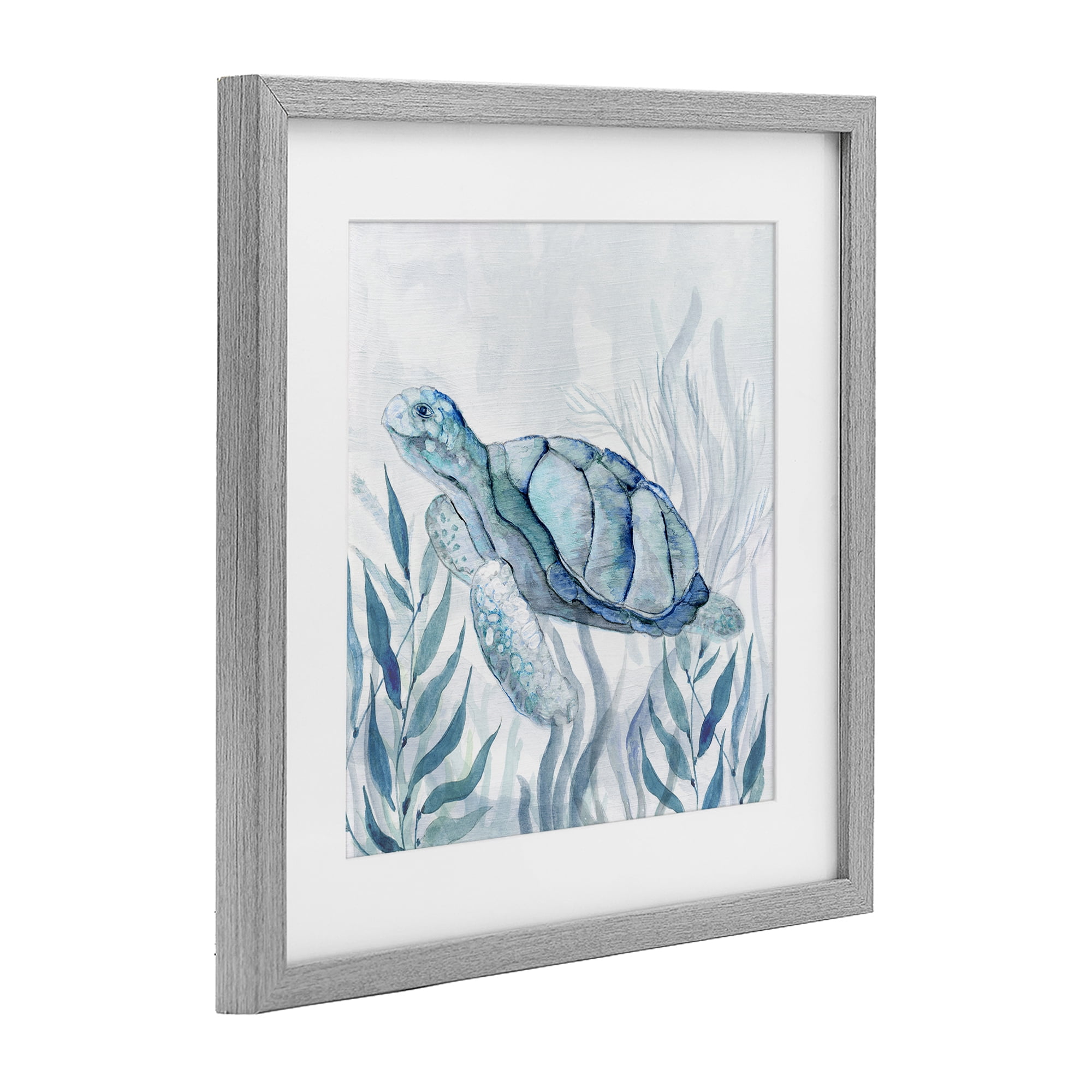Stupell Industries Sea Turtle with Subtle Smile Gray Framed Print Under Glass, design by Janet Tava