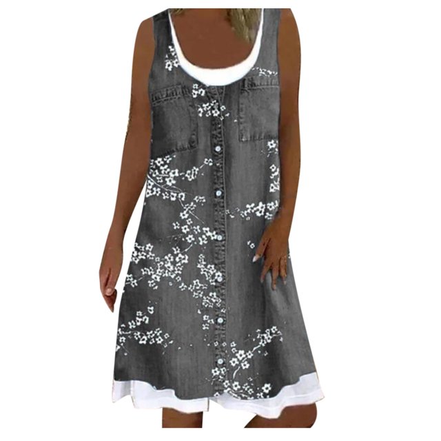 Yuyuzo Robes Débardeurs Sans Manches pour Femmes Robe Patchwork à Blocs de Couleur Col Rond T-Shirts Décontractés