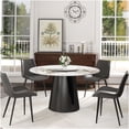 thumbnail image 2 of Modern Round Dining Table with Lazy Susan, White Sintered Stone Top and Black Metal Base, Seats 6, 2 of 10