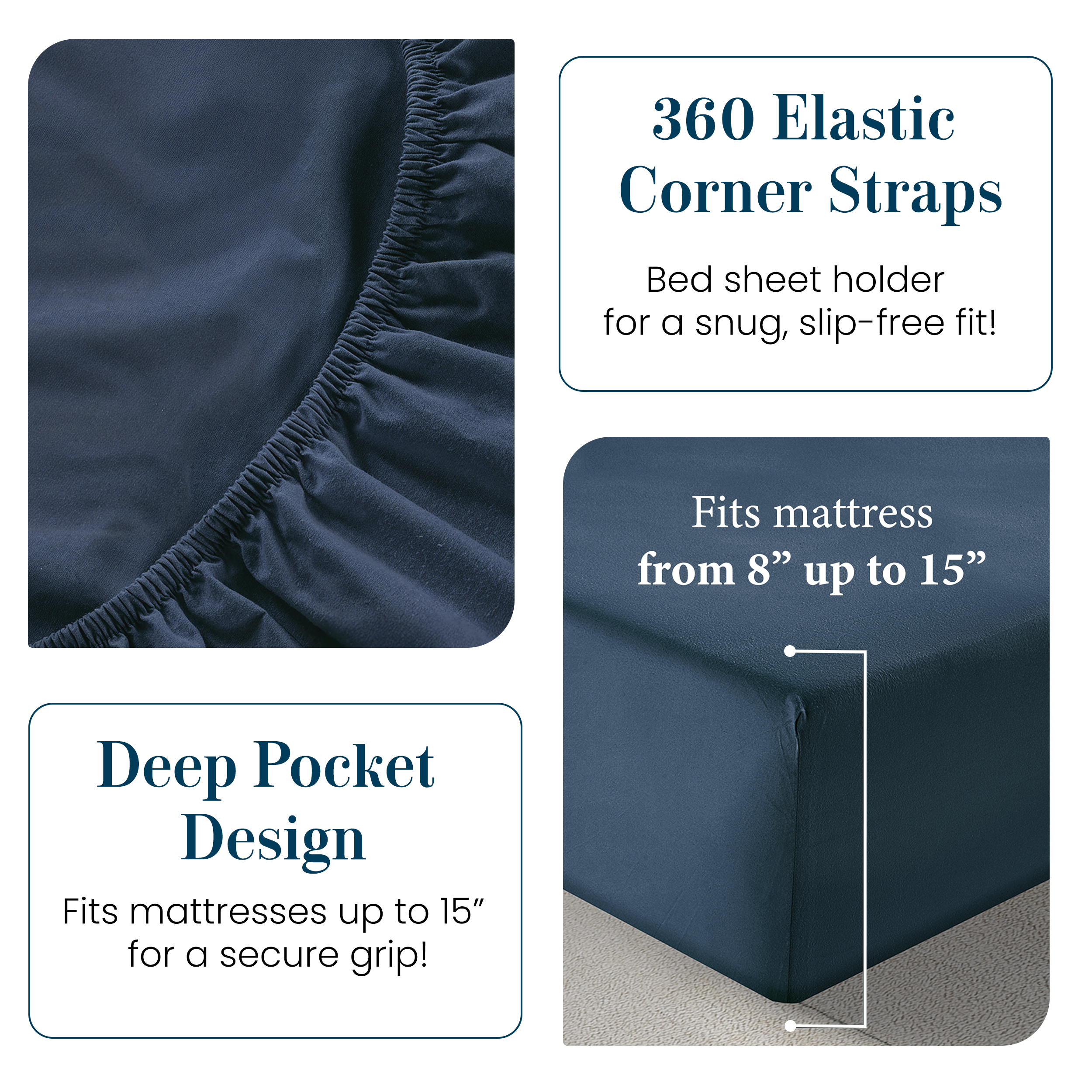 Casa Platino 100% Cotton Percale Queen Sheet Set, Navy photo 4