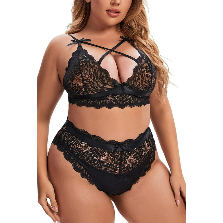 Aranmei Plus Size Lingerie Set for Women High Waisted Bra and