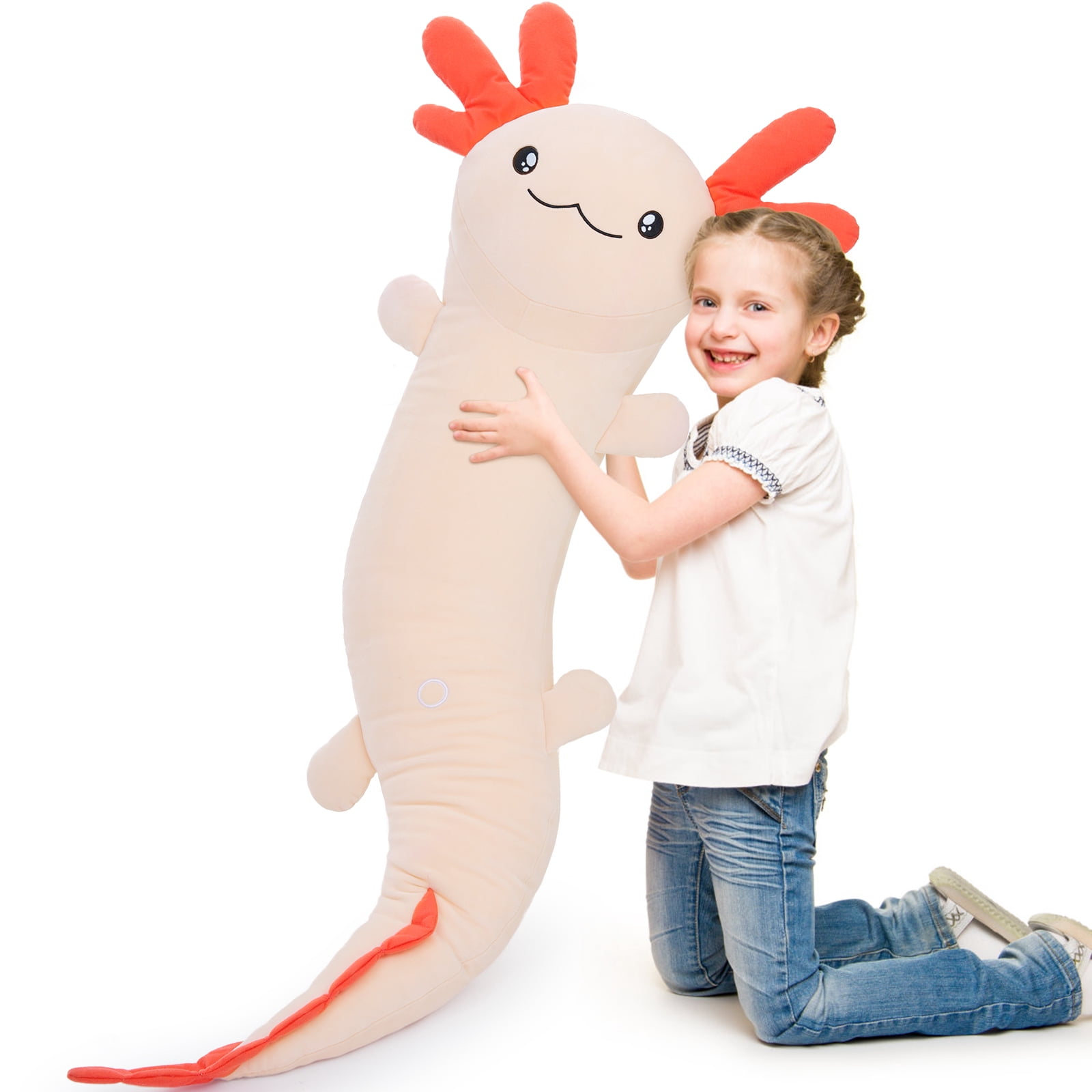Phantasim Pink Axolotl Stuffed Animal for Easter Girls 48 inch Glow-in-Dark Plush Toy Body Pillow for Adults Kids , 4ft Large Stuffed Salamander Axolotl Lovers Gifts Christmas Valentines