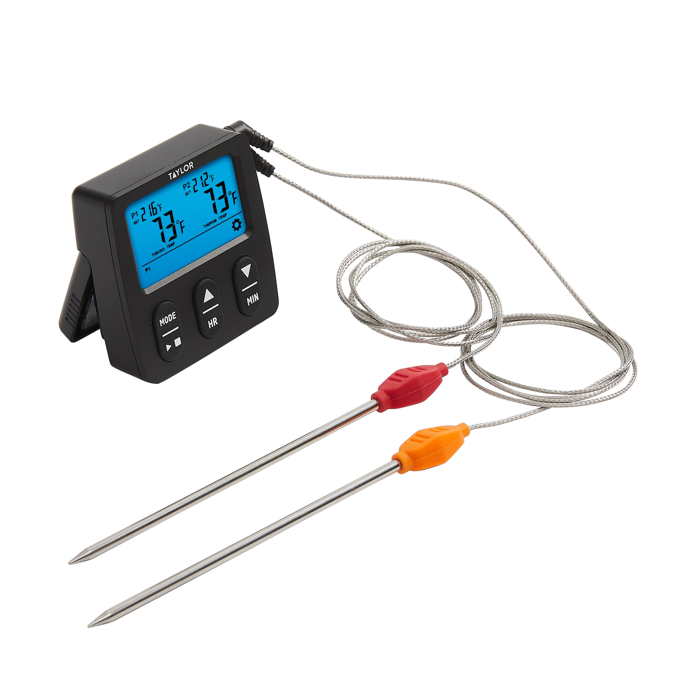 Taylor Programmable Dual Probe Digital Grill Food Thermometer, Stainless Steel, Black