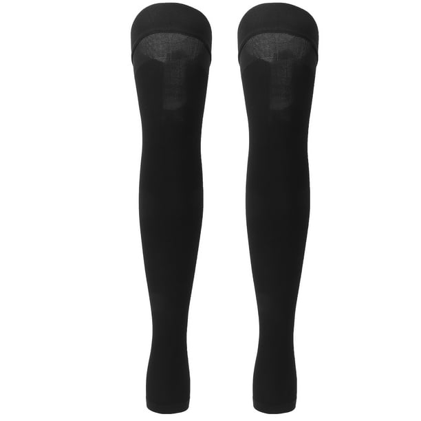 Medias de compresión finas con puntera abierta, versátiles, hasta el muslo, de mercerización, color negro, XXL