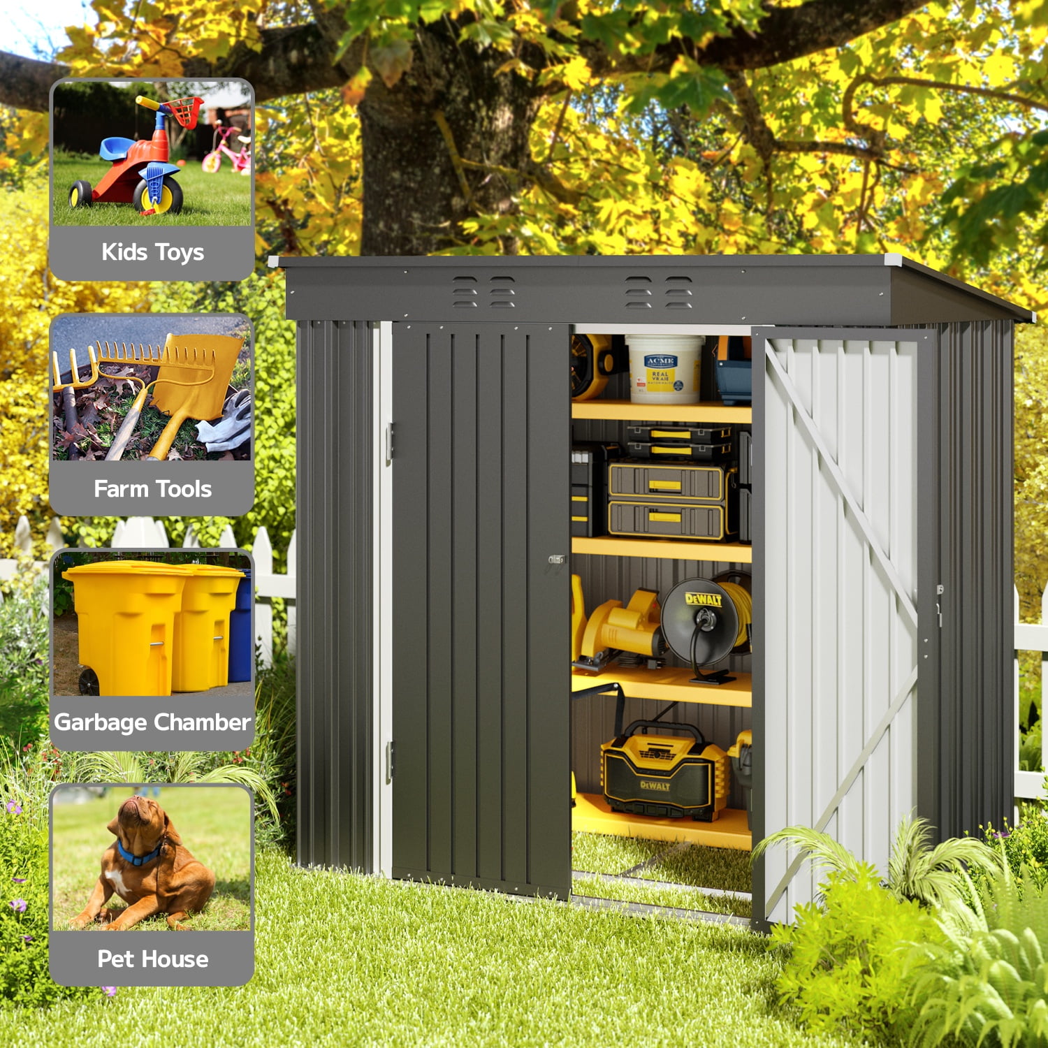 Asofer 6x4 FT Alloy Steel Outdoor Storage Shed, Single Dark Gray All-Weather Metal Utility Tool Shed with Lockable Door, Heavy Duty Outdoor Organizer Shed for Backyard Patio Garden Lawn, Dark Gray