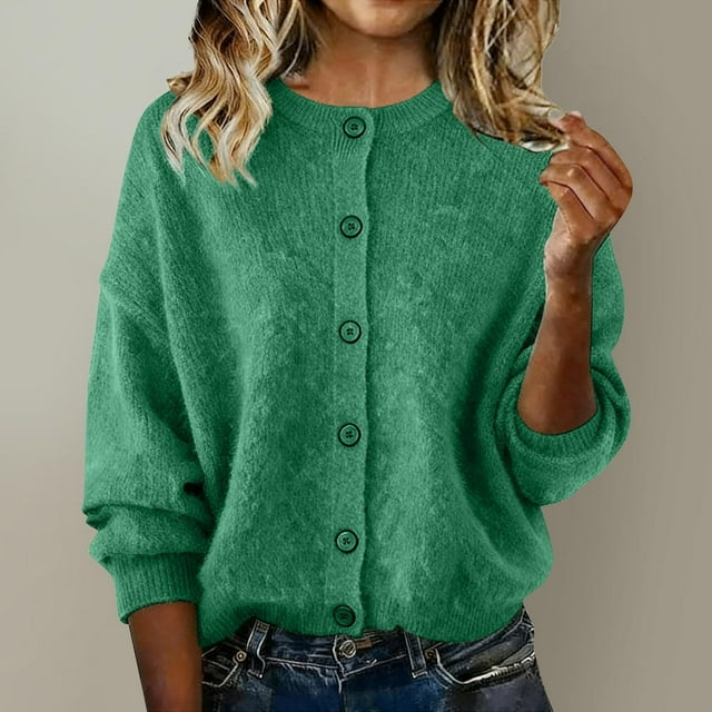 Lyrcatrment Womens Cardigan Sweaters Crew Neck Long Sleeve Lightweight Button down Sweater Fall Trendy Knit Tops