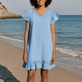 thumbnail image 7 of Summer Dresses for Women 2025, Womens’s Solid Color V Neck Summer Ruffle Hem Casual Beach Dress(Sky Blue,S), 7 of 7
