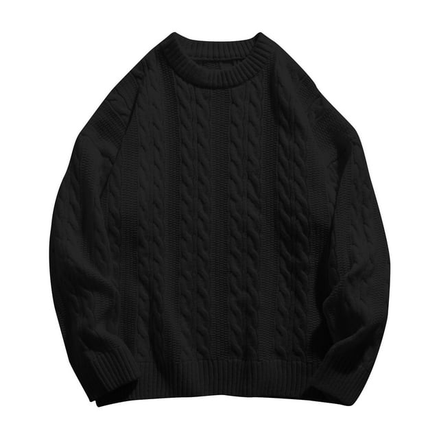 Bowake Men Sweater Winter Long Sleeve Cable Knit Sweater Solid Color Casual Thick Pullover Sweater