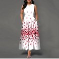 thumbnail image 2 of Vestido largo informal sin mangas con estampado de flores para mujer, cuello en V, estilo bohemio retro, 2 of 5