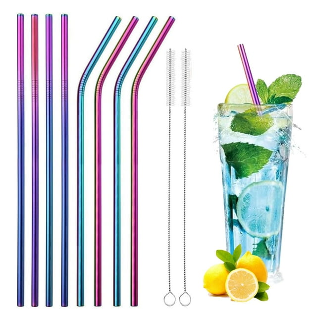 Juego de 8 Popotes de Acero Inoxidable Reutilizables con Cepillo
