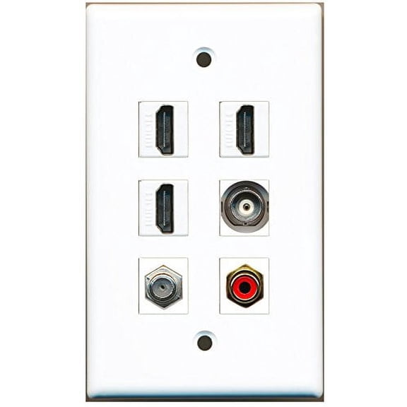 RiteAV - 3 HDMI 1 Port RCA Red 1 Port Coax Cable TV- F-Type 1 Port BNC Wall Plate