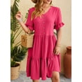thumbnail image 5 of PULLIMORE Women's Summer Dresses Casual Ruffle Sleeve V Neck Swiss Dot Mini Babydoll Dress (Rose Red,XL), 5 of 10