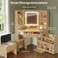 thumbnail image 2 of Afuhokles Corner Vanity Desk with HD Mirror and Lights, Storage Bench and Rotating Shelves, Power Outlet, 4 Drawers, Nature, 2 of 7