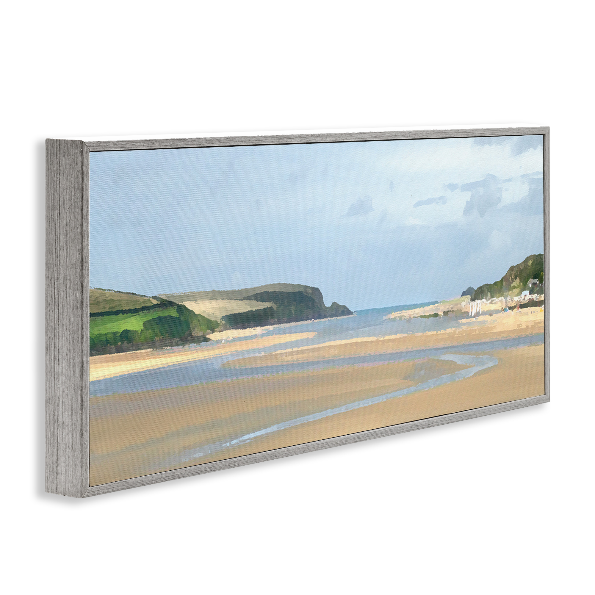 Stupell Industries Vast Beach View Landscape Painting Gray Framed Art Print Wall Art, 24 x 10