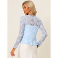 thumbnail image 3 of Cárdigan corto con lazo en la parte delantera para mujer Dobladillo con volantes Top transparente de encaje floral Azul Claro XL, 3 of 6