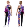 thumbnail image 6 of iiniim Girl's Sequin Snake Jumpsuit Gymnastics Leotards Long Sleeve Color Block Patchwork Tulle Peplum Bodysuit Graffiti 12, 6 of 7