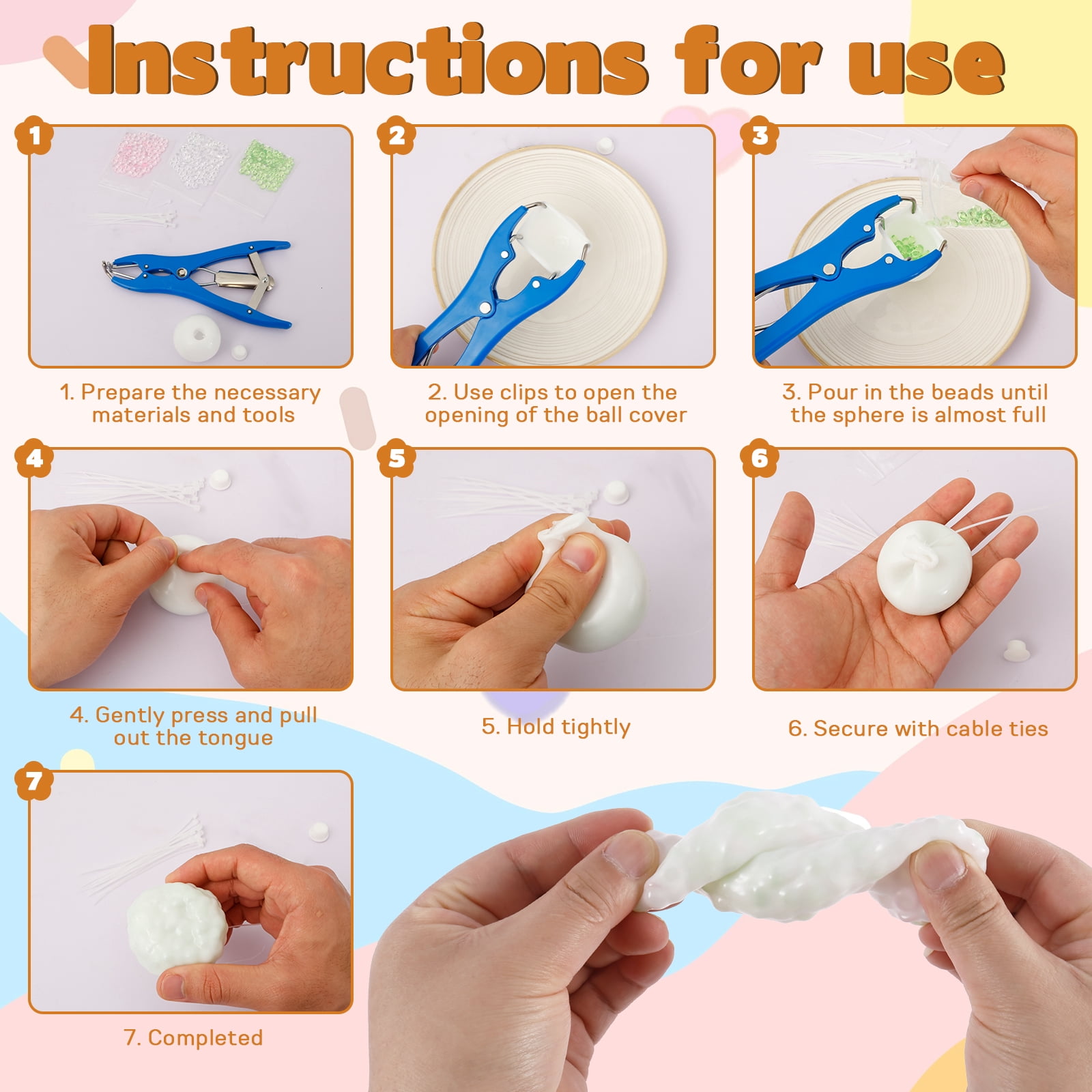 DIY Stress Ball Making Kit, 15 PCS TPR Blank Skins with 15 Caps & Cable Ties, Complete Squishy Maker Kit with Fillers for Adults ASMR Sensory Stress Relief Toys