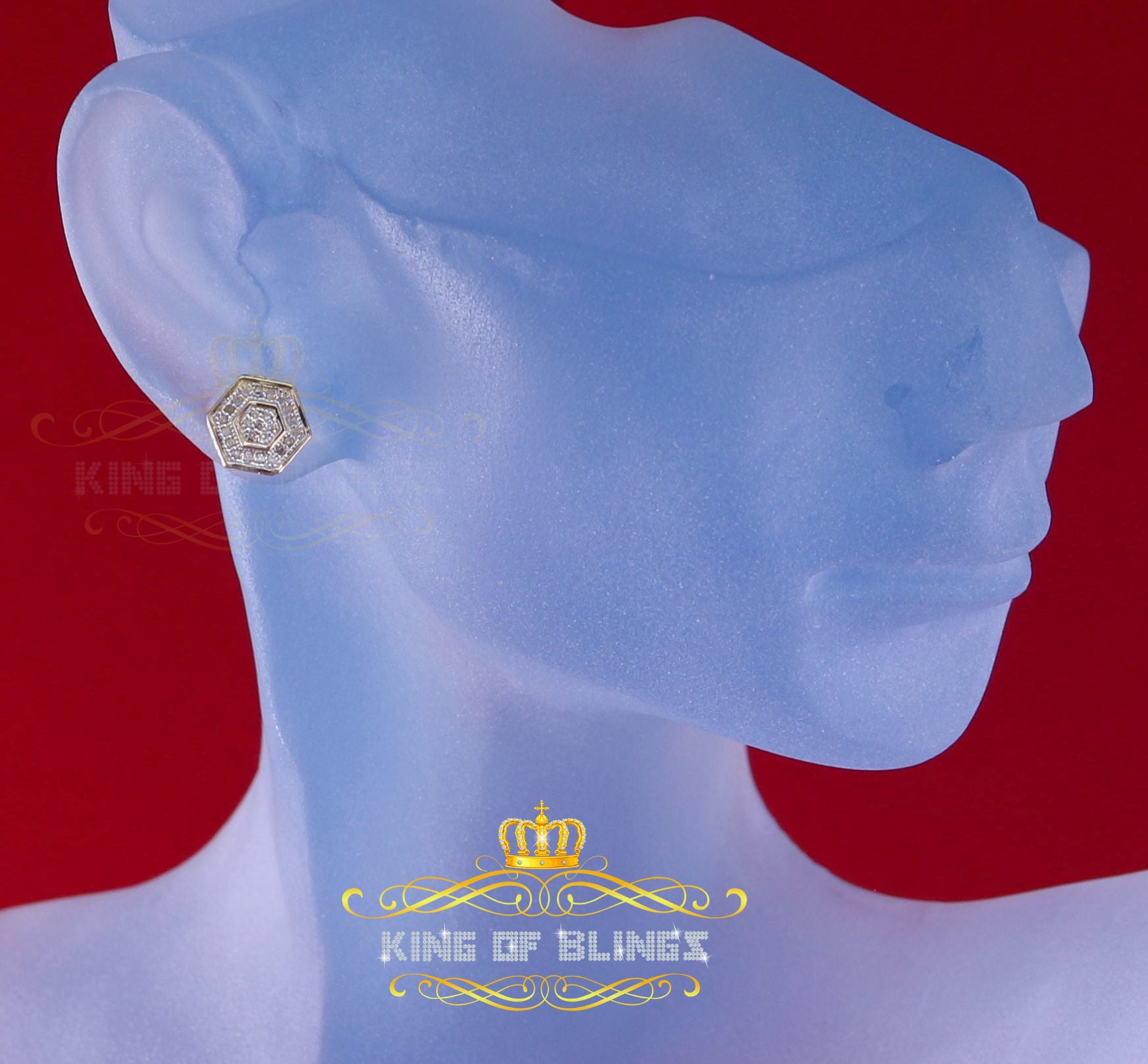 King of Bling's 0.10ct Diamond 925 Sterling Silver Hip Hop Yellow Stud Earring For Men / Women