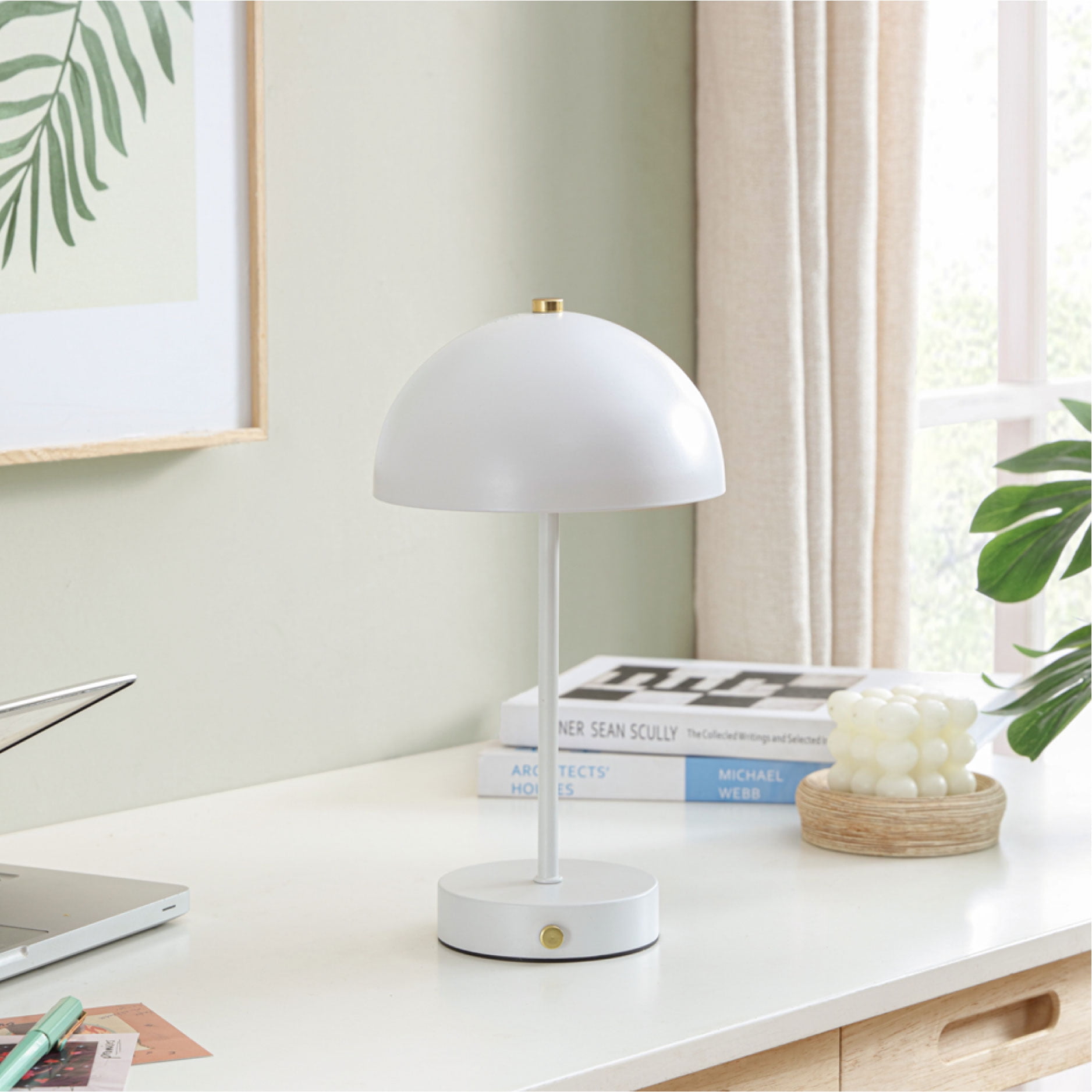 Mainstays Dome Table Lamp, White with Gold Accents
