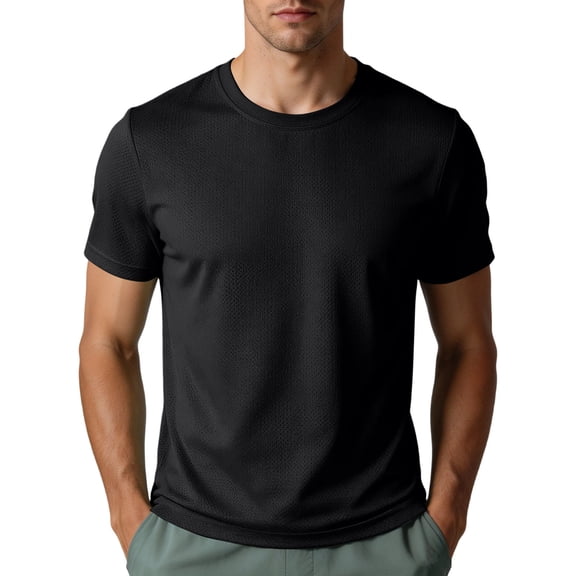 HOOMEUMY Mesh Workout Shirts for Men Dry Fitted Gym Fast Dry Active Short Sleeve Sports T-Shirt Breathable Wicking