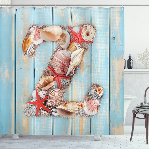 Ambesonne Letter Z Shower Curtain, Maritime Summer Fun Z, 69"Wx70"L, Dark Coral Pale Blue