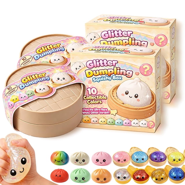 Juguete Squishy Seruvini Dumpling Misterioso con Brillo y Set de Vaporera