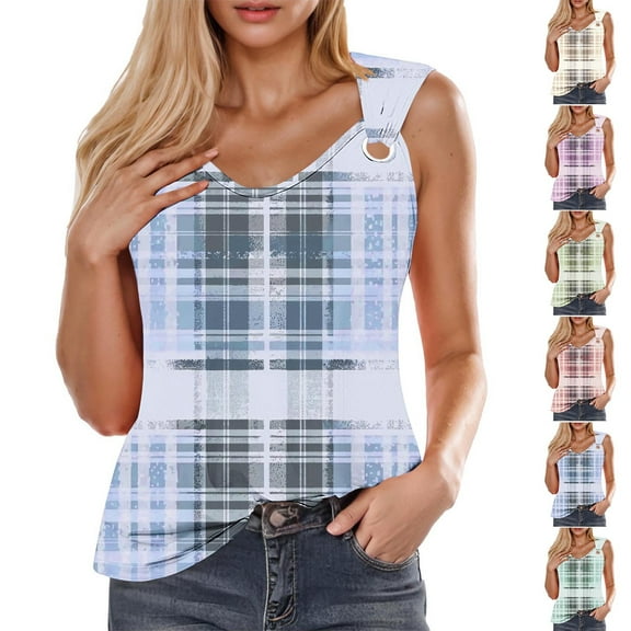 WRKEKC Womens Cami Tank Tops Plaid Print Single Strap V Neck Sleeveless Tank Top for Daily Styling Casual Outings and Summer Looks