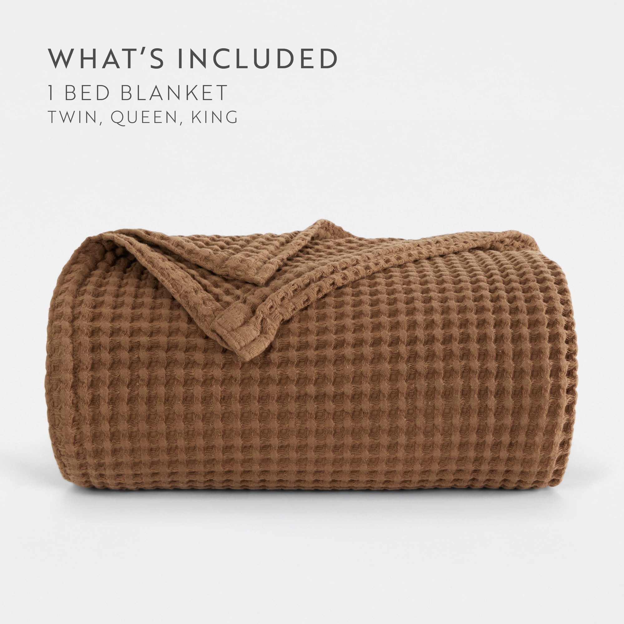 Noble Linens 100% Cotton Waffle Texture Bed Blanket, Mocha, Full/Queen