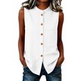 thumbnail image 2 of Otntypg Womens Cotton Linen Tank Tops Trendy Sleeveless Summer Casual Button Down Beach Vacation Shirts Lightweight Gauze Oversized Boho Blouse with Pockets, 2 of 8