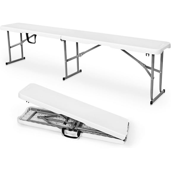 Folding Bench 6 Foot, Plastic Folding Bench Seat Portable Foldable Picnic Party Camping Dining Seat, White Garden Multipurpose Entertaining Activities