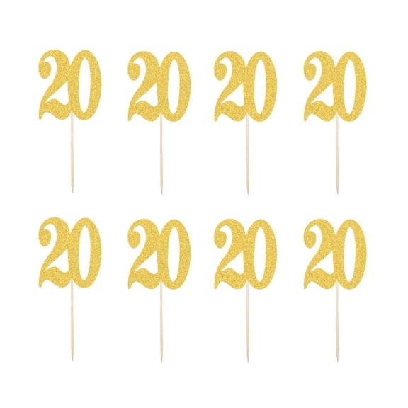 OATIPHO Golden Number 20 Cake Topper Picks for Special Occasions 10Pcs
