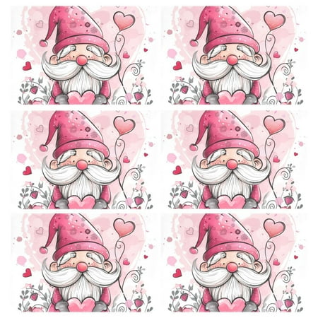 

Cute Valentine Gnome Heart Flower Cartoon Table Mat Rectangle Placemat 6 Pcs for Kitchen Dining Table 12 x 18