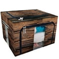 thumbnail image 1 of YUSDECOR Dark Wood Texture Storage Bag Clear Window Storage Bins Boxes Large Capacity Foldable Stackable Organizer With Steel Metal Frame For Bedding,Clothes,Closets, Bedrooms, 1 of 3