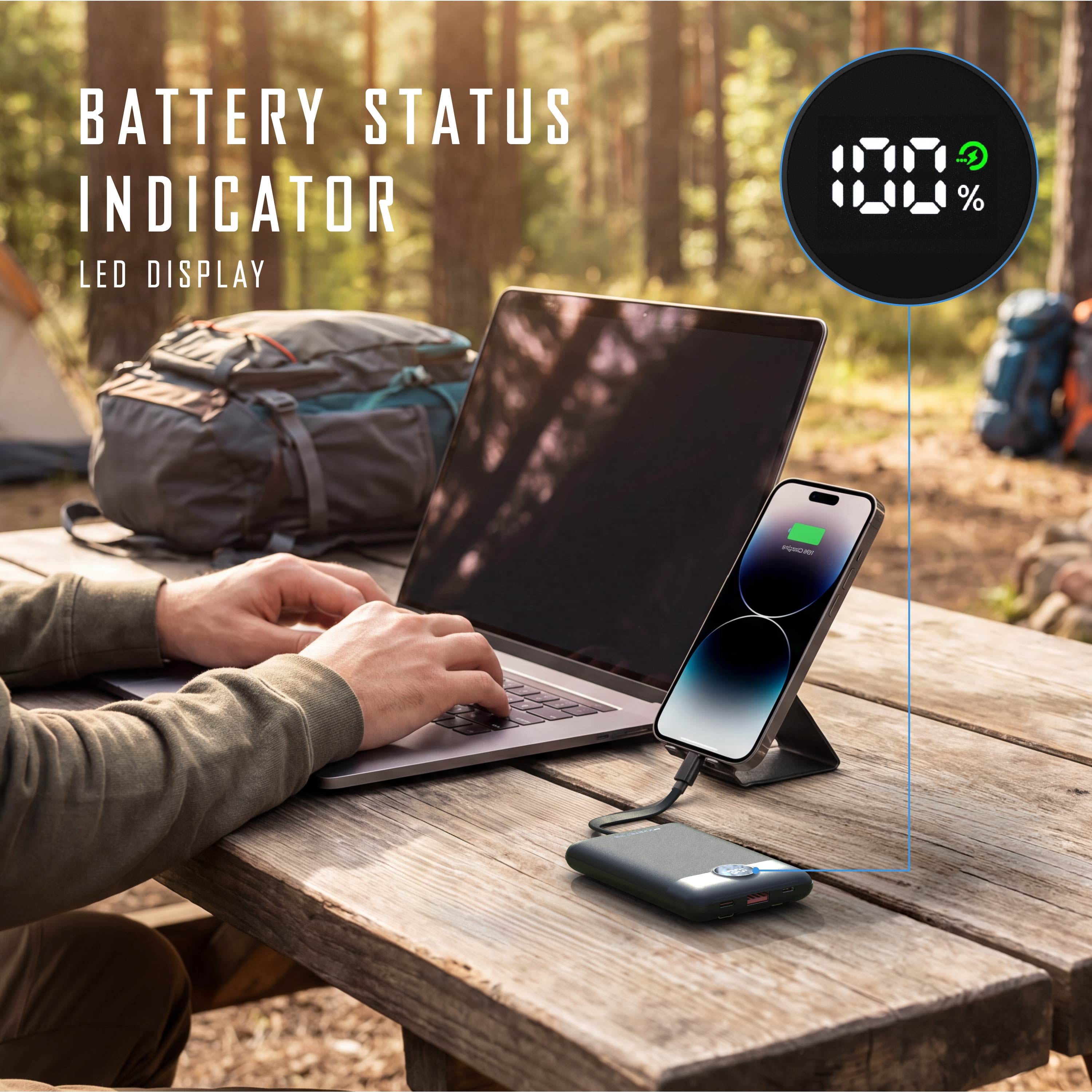 Pocket Juice Force 10,000mAh Portable Charger Power Bank – Slim Portable Phone Charger with Built-in USB-C & Lightning Cables