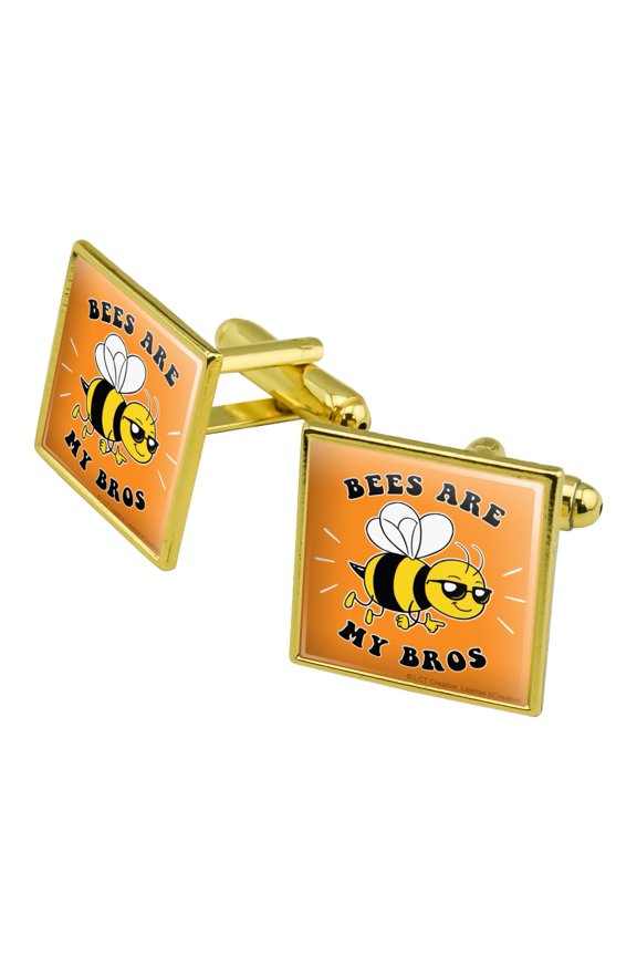 Bees Are My Bros Funny Humor Square Cufflink Set - Silver or Gold
