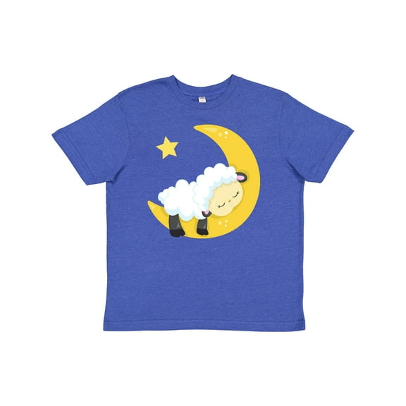 Inktastic Cute Sheep Sleeping On The Moon, White Sheep, Star Youth T-Shirt