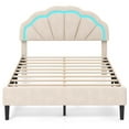 thumbnail image 1 of Costway Full Size Upholstered LED Bed Frame Soft Velvet Platform Bed with Flower Headboard, 1 of 1