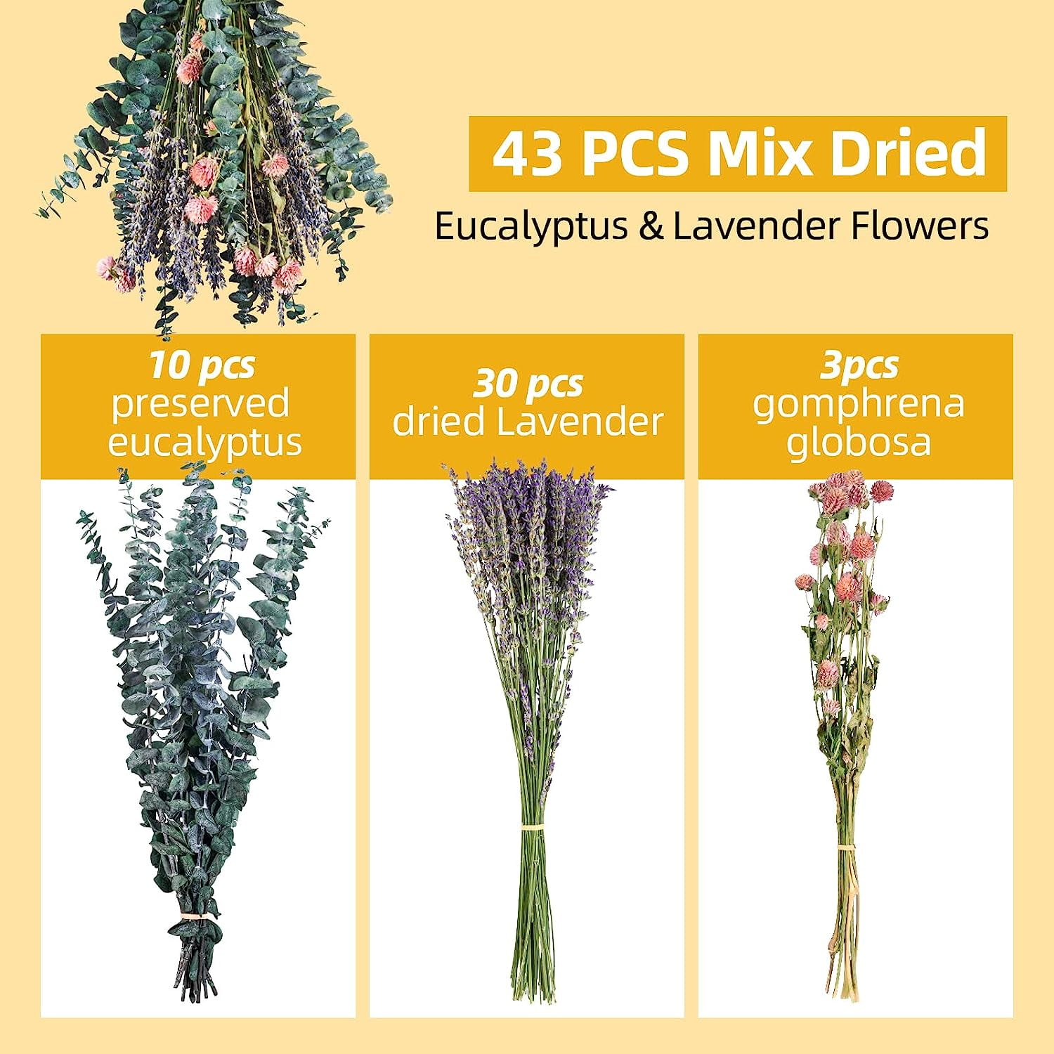 43 Pcs Dried Eucalyptus Stems & Lavender Flowers Bundle for Shower - Natural Fresh Eucalyptus Leaves Hanging Plants for Home and Wedding Decorations