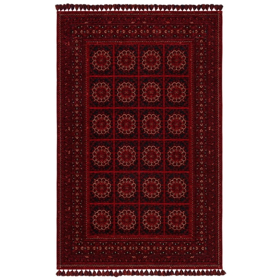 Elsbethen Red Oriental Acrylic Area Rugs for Living Room Jacquard Textured Modern Rugs Soft Geometric Rug for Bedroom Washable Rug Non-Slip Bohemian Carpet Perfect for Dining Room Office Beige