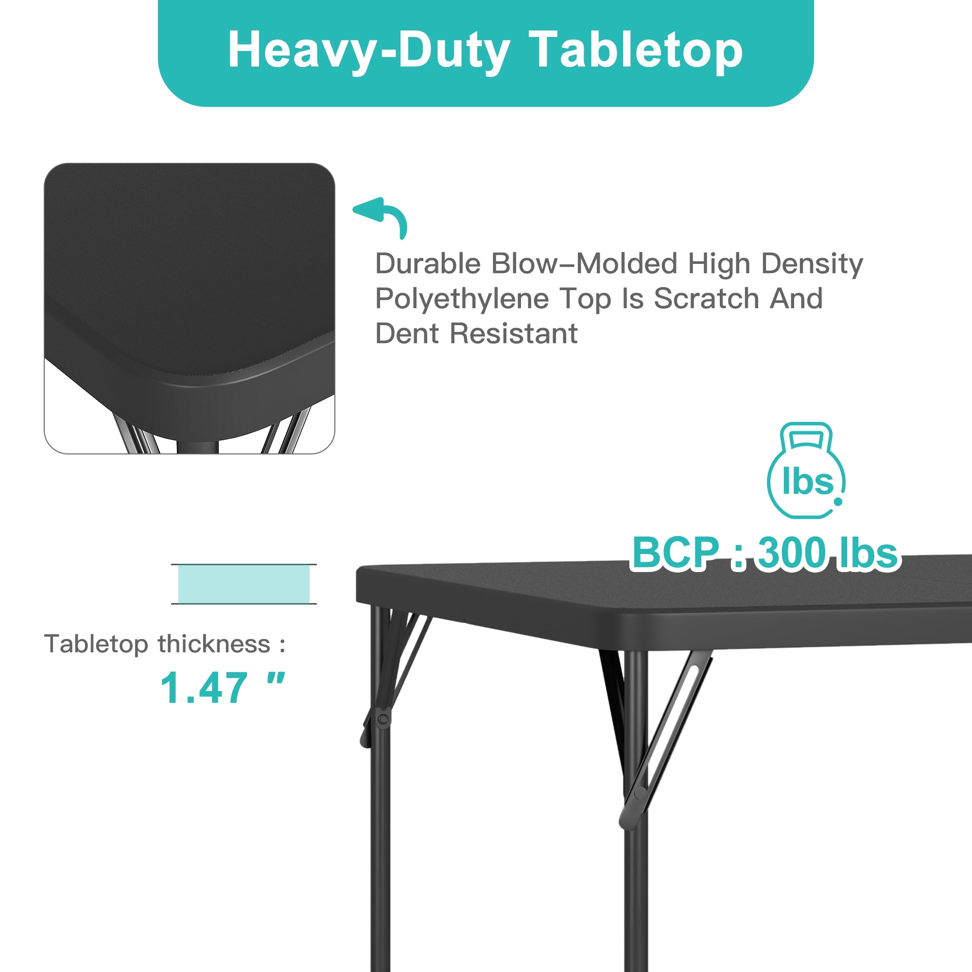 Demi Bonn 5-Piece Folding Multipurpose Card Table Set with 4 Chair, 4 Players Camping Table Chair Set for Indoor or Outdoor Use, Black