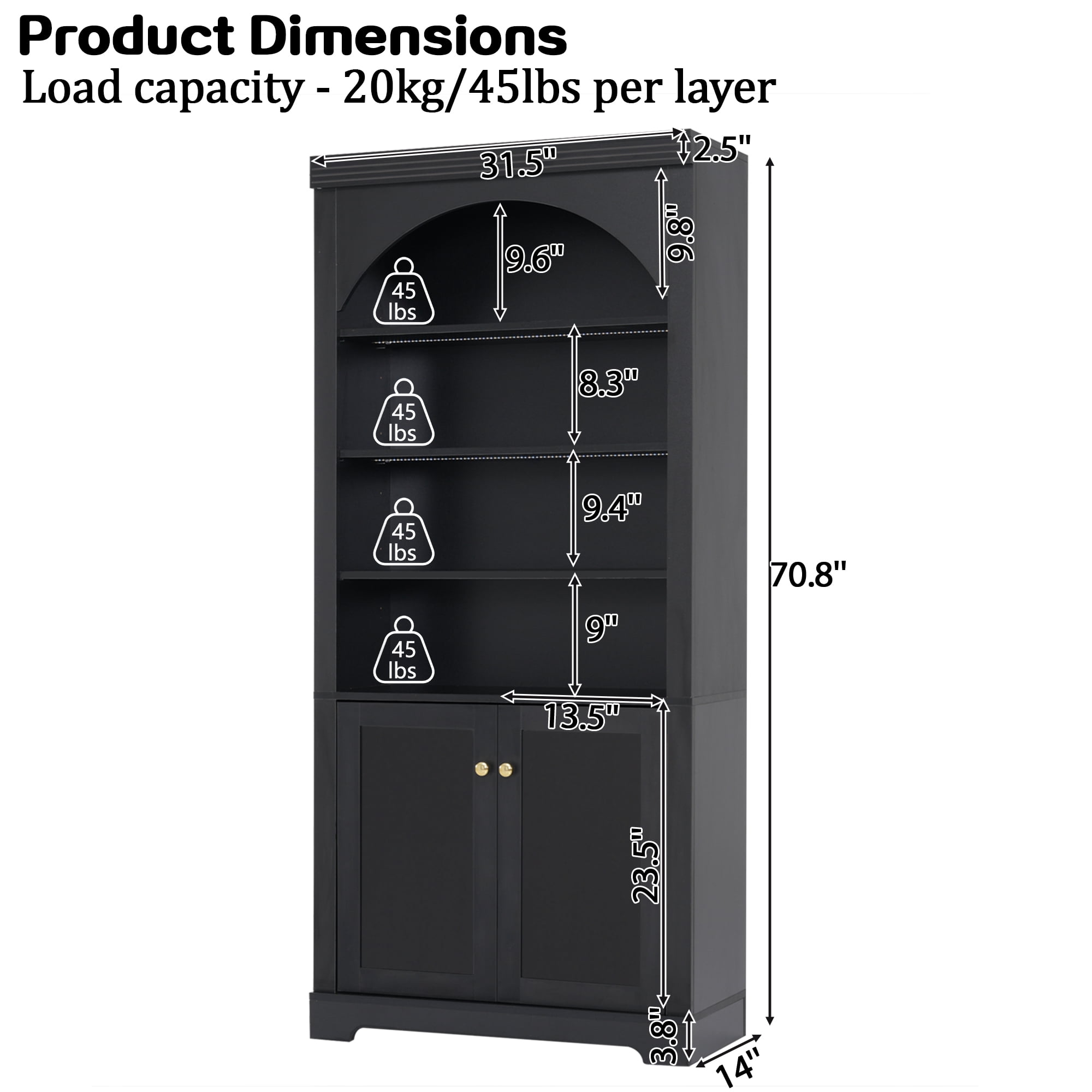 71" Tall Bookshelf Suite with 4-layer LED Lightings, 2 Piece Bookcase with Open Adjustable Shelves