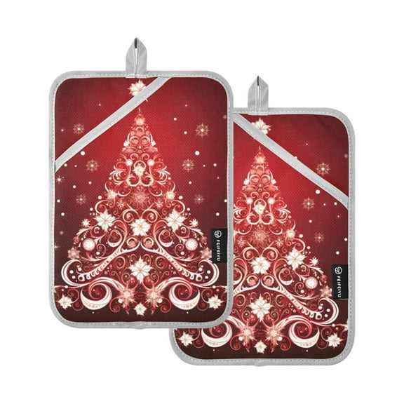 ALAZA Christmas Tree Pot Holders Set of 2 Heat Resistant Kitchen Oven Mitts