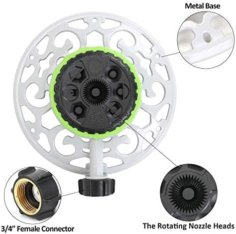 RibRave Turret Pattern Sprinkler, 8-Pattern Stationary Water Sprinkler on Metal Decorative Base for Watering Small and Large Yards, Lawns, Garden or Odd Shaped Areas, Covers up to 1,225 sq. ft.